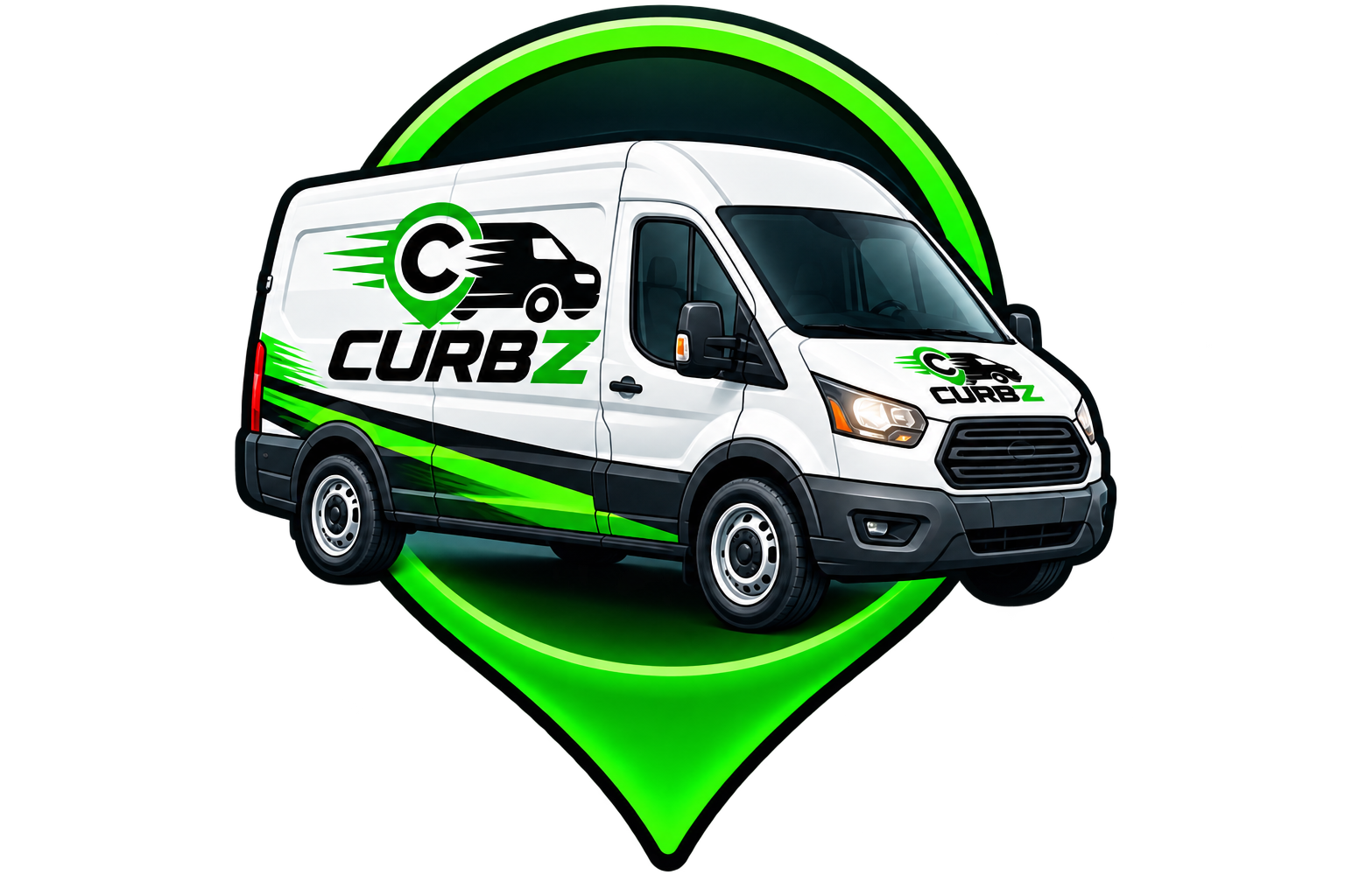 CURBZ delivery van map pin logo